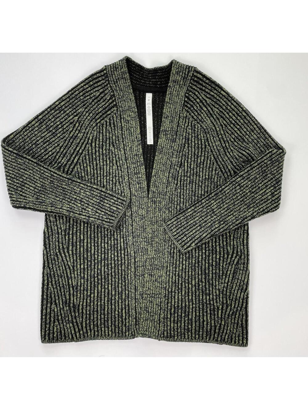 Lululemon Cotton Wool Blend Ribbed Sweater Open Style Cardigan Green Size 10